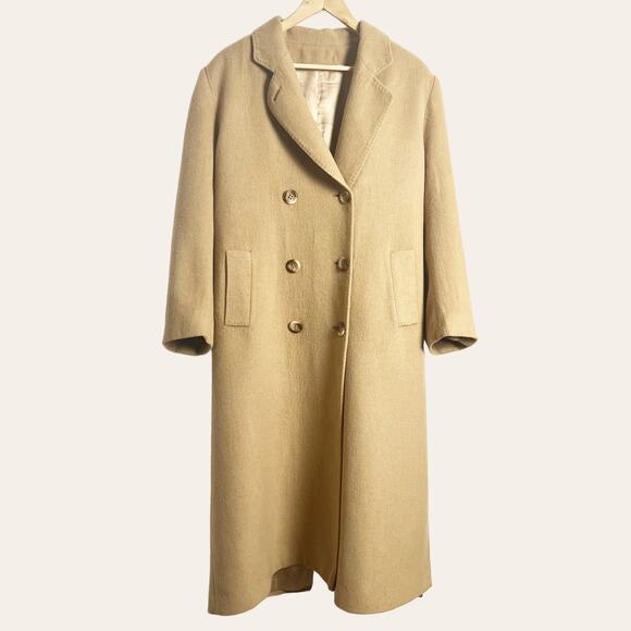 Fleurette Tan Camel Hair Double Breasted Overcoat Size Medium - Picture 1 of 14
